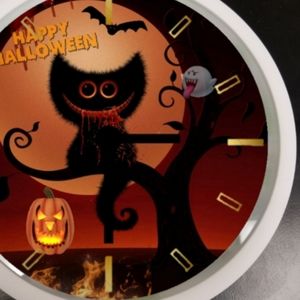 Crazy evil cat halloween home decor led clock
